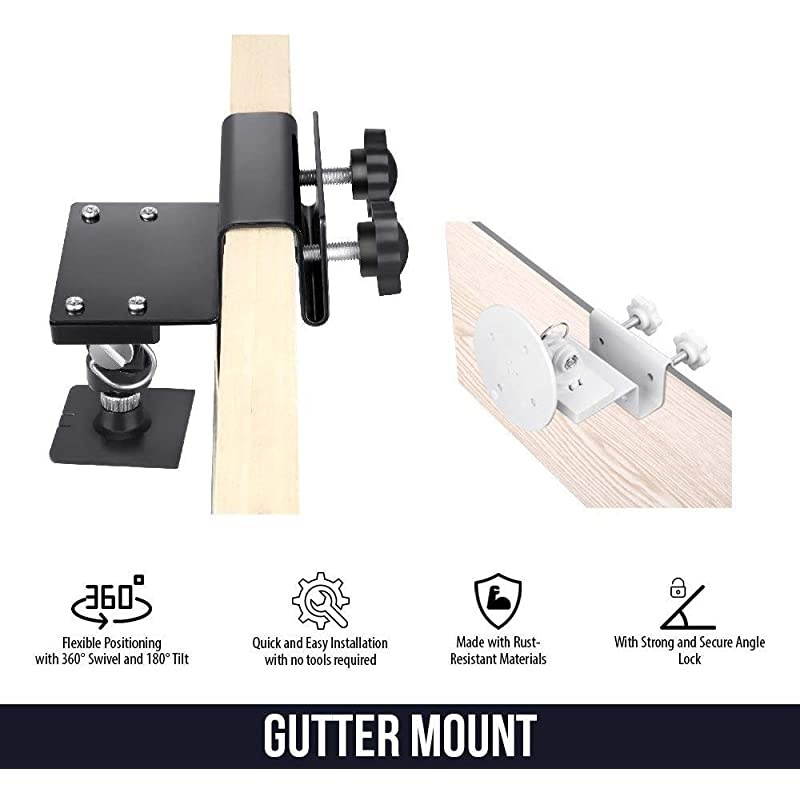 Weatherproof Gutter Mount Compatible with Ring Spotlight Cam Battery amp Wired Ring Stick Up Cam Battery amp Wired and Ring Solar Panel with Universal Adapters Black