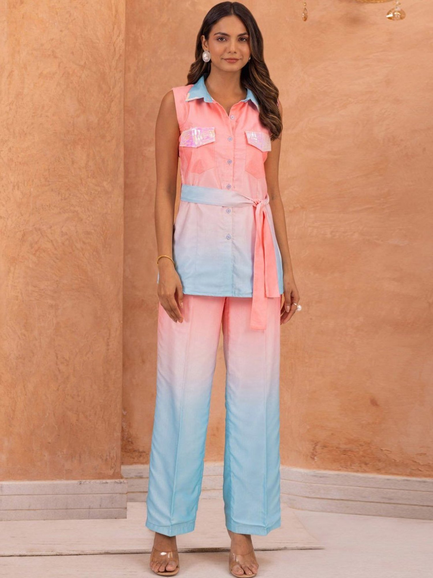 BInfinite Blue Cyan Ombre Embellished Coords-Set