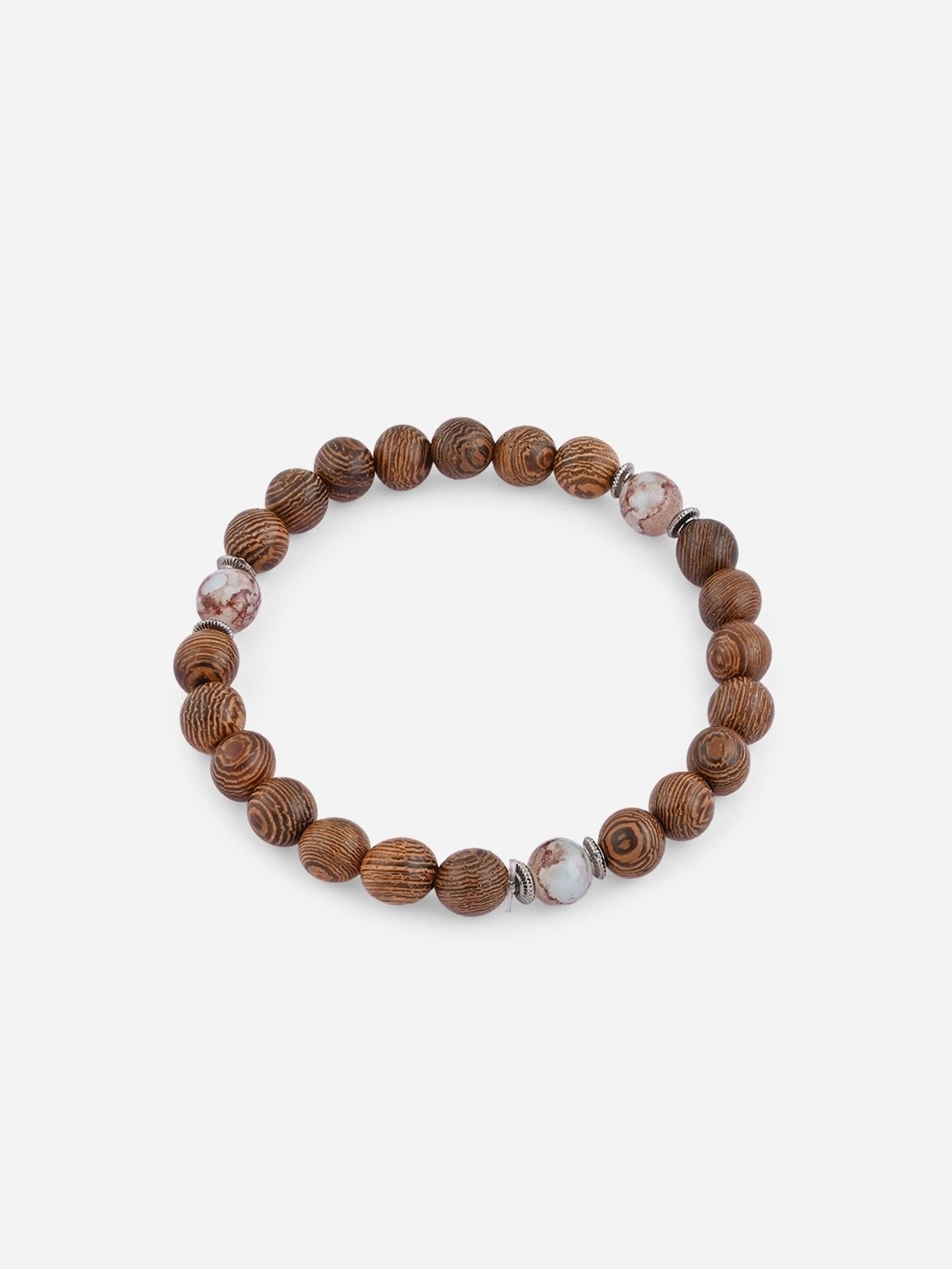 The Bro Code Brown Party Men's Beaded, Cuban Link with Fabric Knotted Stack Bracelet - Set of 4