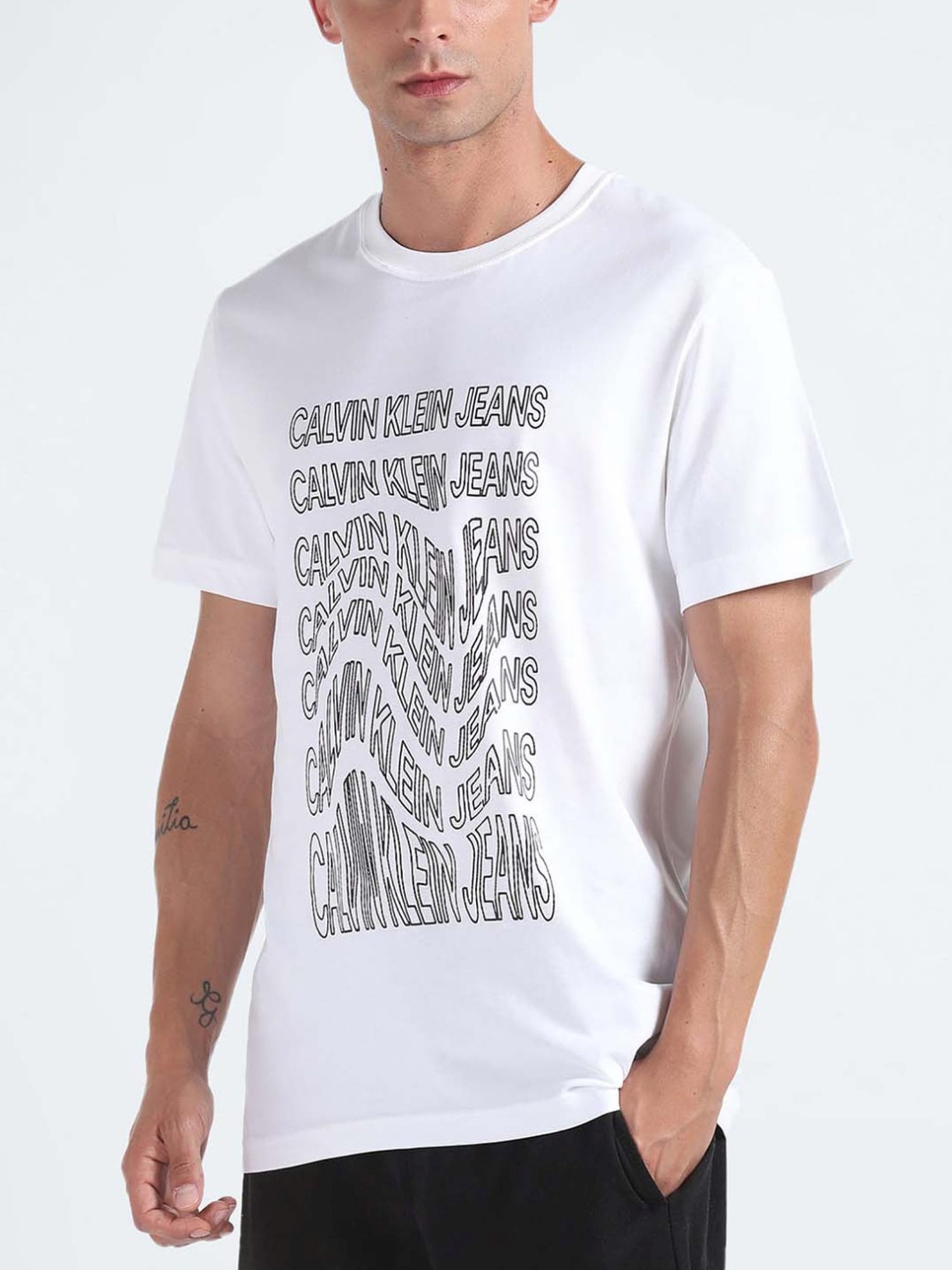 Calvin Klein Jeans Bright White Printed Regular Fit T-Shirt