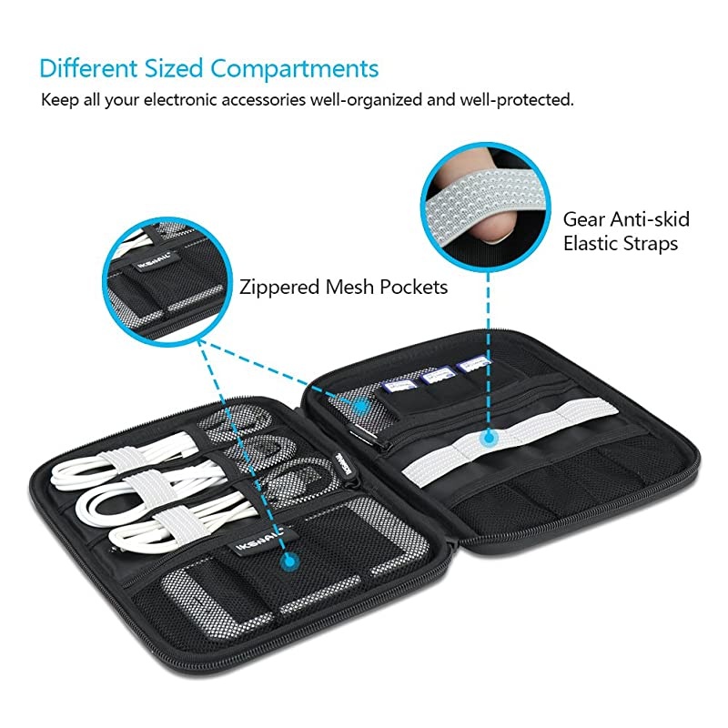 Universal Cable Organizer Bag  Small Electronics Accessories Cases Travel Carrying Pouch for USB Cables Earphone Charger Phone Charging Cords Blue