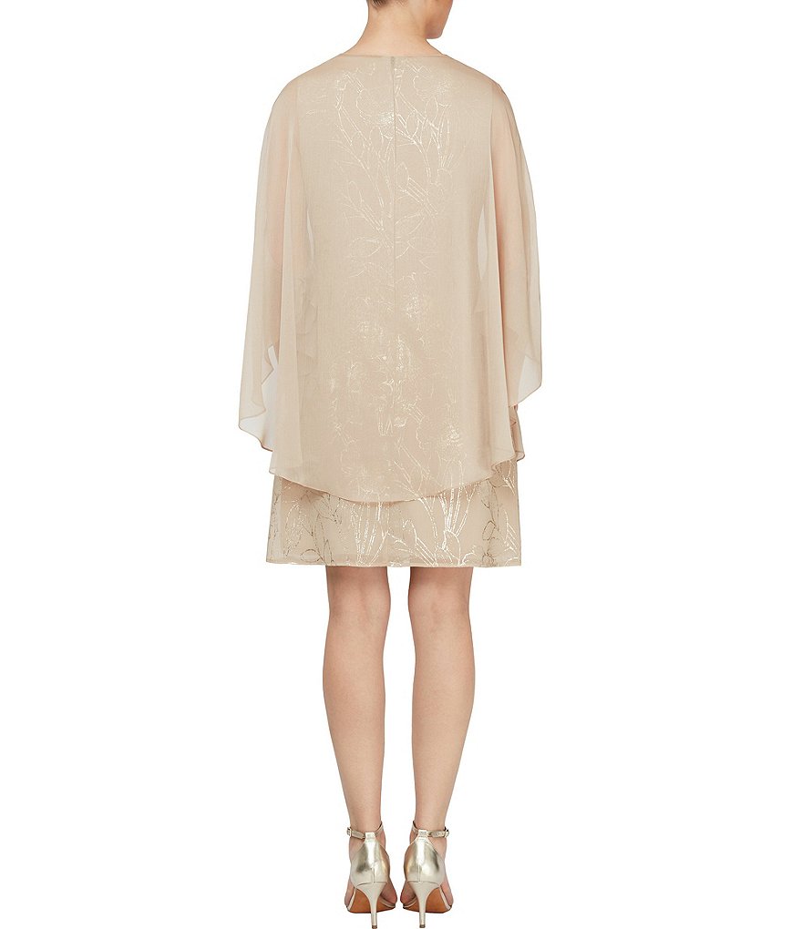 Ignite Evenings Round Neck Chiffon Sleeveless Cape Floral Sheath Dress