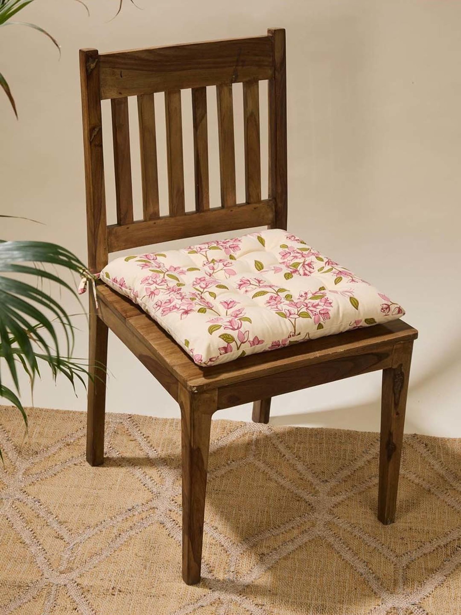 Fabindia Home Pink Cotton Bougainvillea Printed Chair Pad