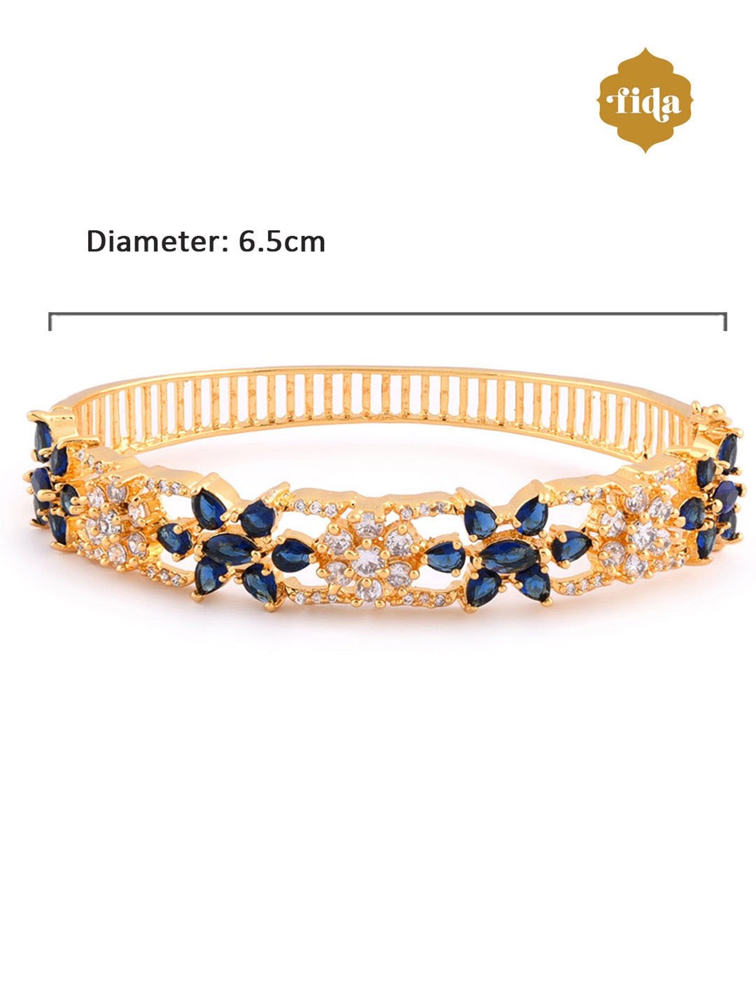 Fida American Diamond Sapphire Gold-Plated Floral Bangle for Women