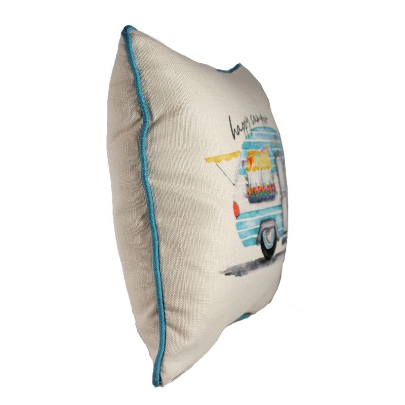 Home Decor 17.0" Happy Camper Pillow Vintage Bike Blue Piping  -  Decorative Pillow