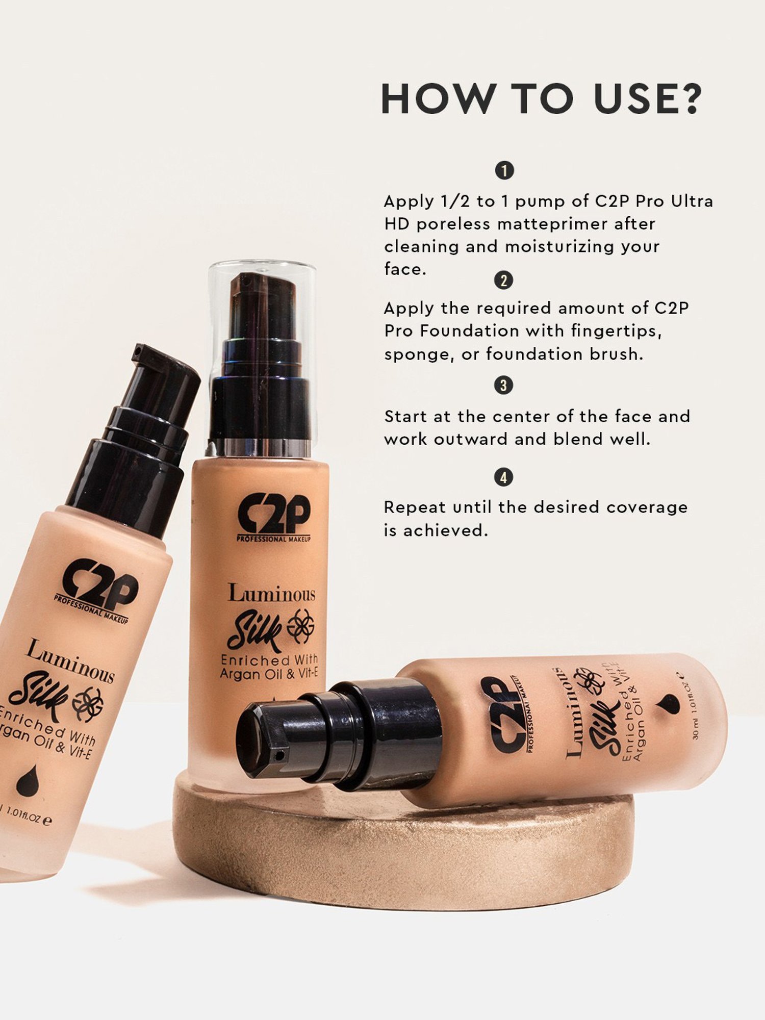 C2P PROFESSIONAL MAKEUP Luminous Silk Foundation Medium Tan 06 - 30 ml
