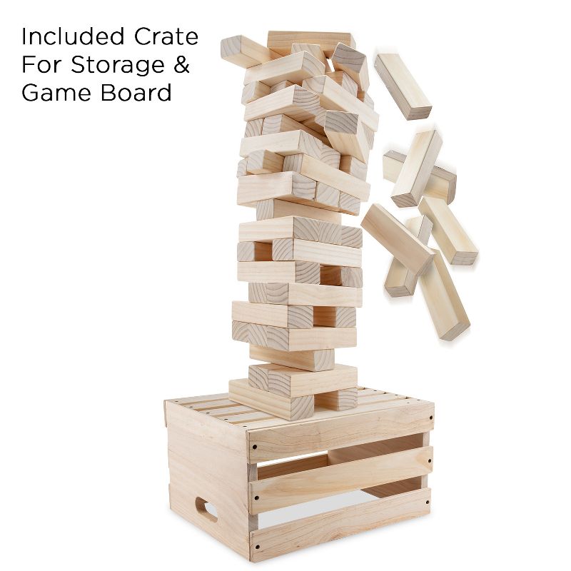 Sunny & Fun Giant Toppling Tower Jumbo Wooden Blocks with Wooden Crate (60-Piece)