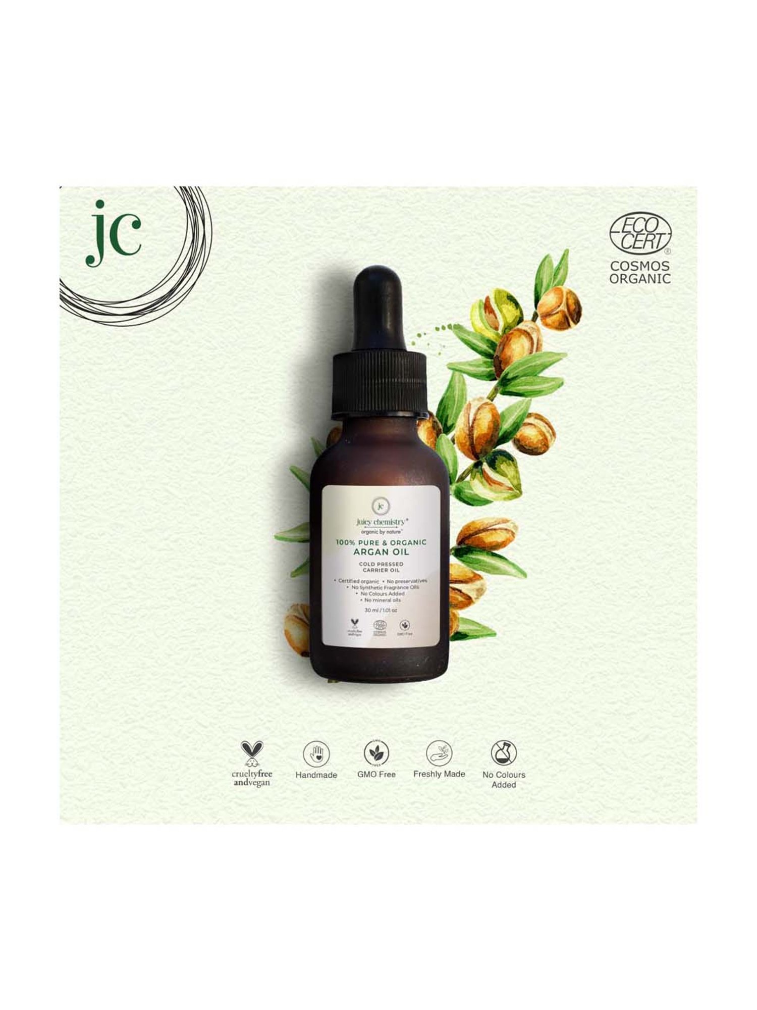 Juicy Chemistry Argan Cold Pressed Carrier Oil - 30 ml