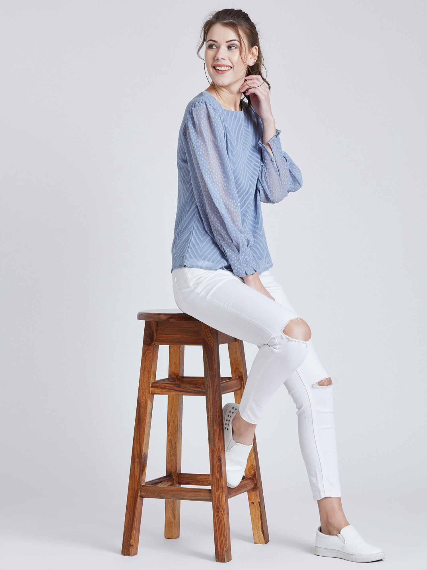 Marie Claire Blue Self Pattern Top