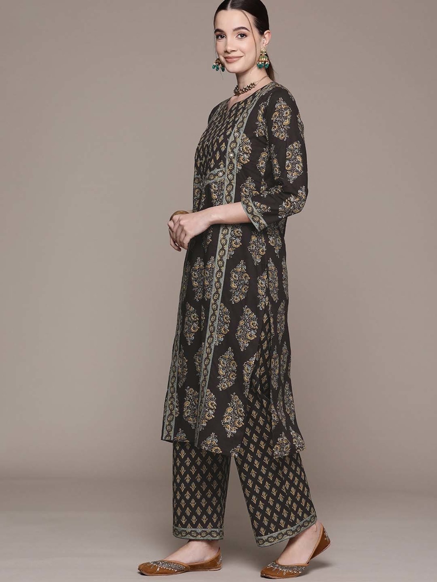 READIPRINT FASHIONS Black Cotton Printed Kurta Palazzo Set With Dupatta