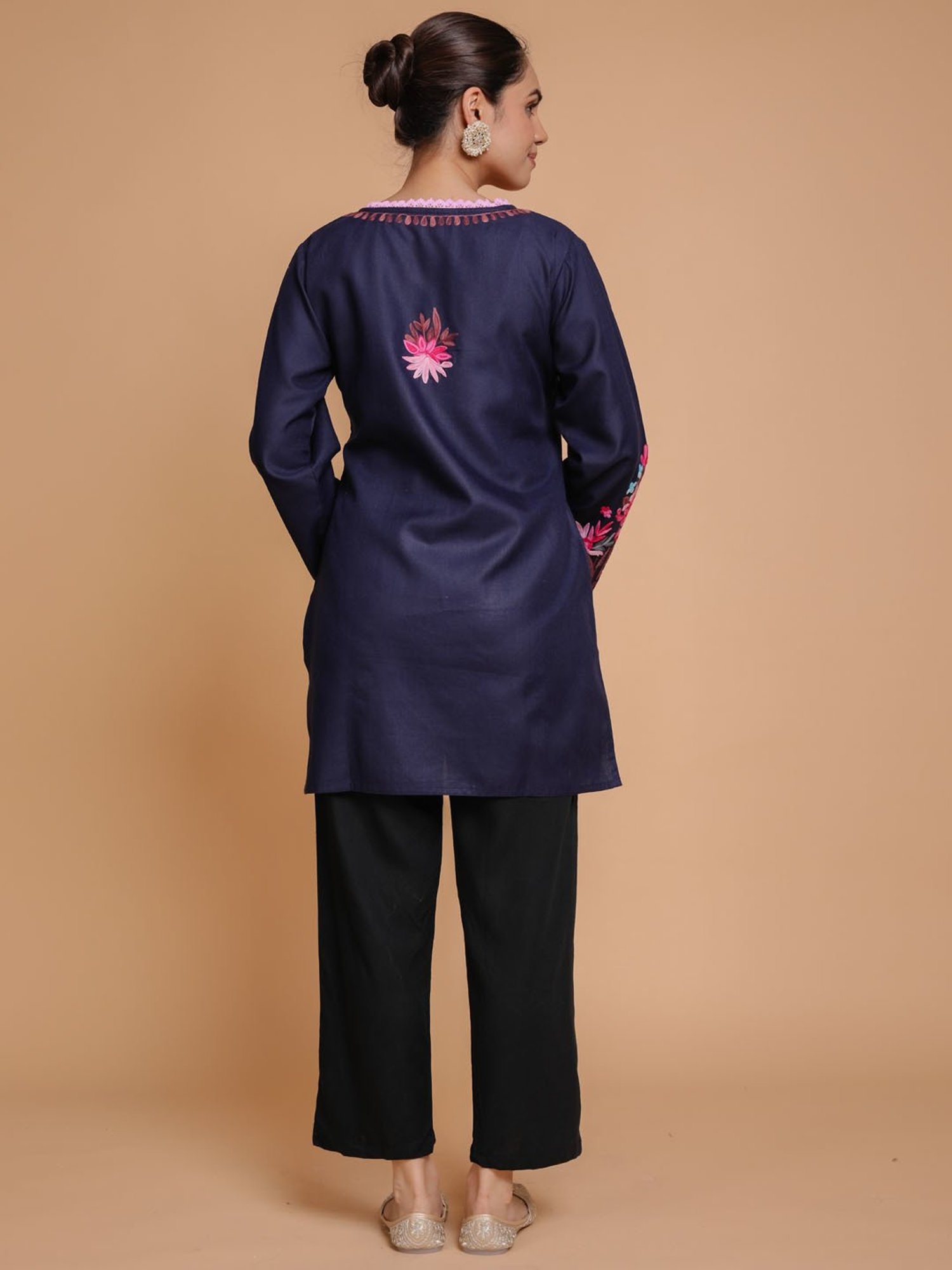 House of Kari Falak Kashmiri Short Kurta  Blue