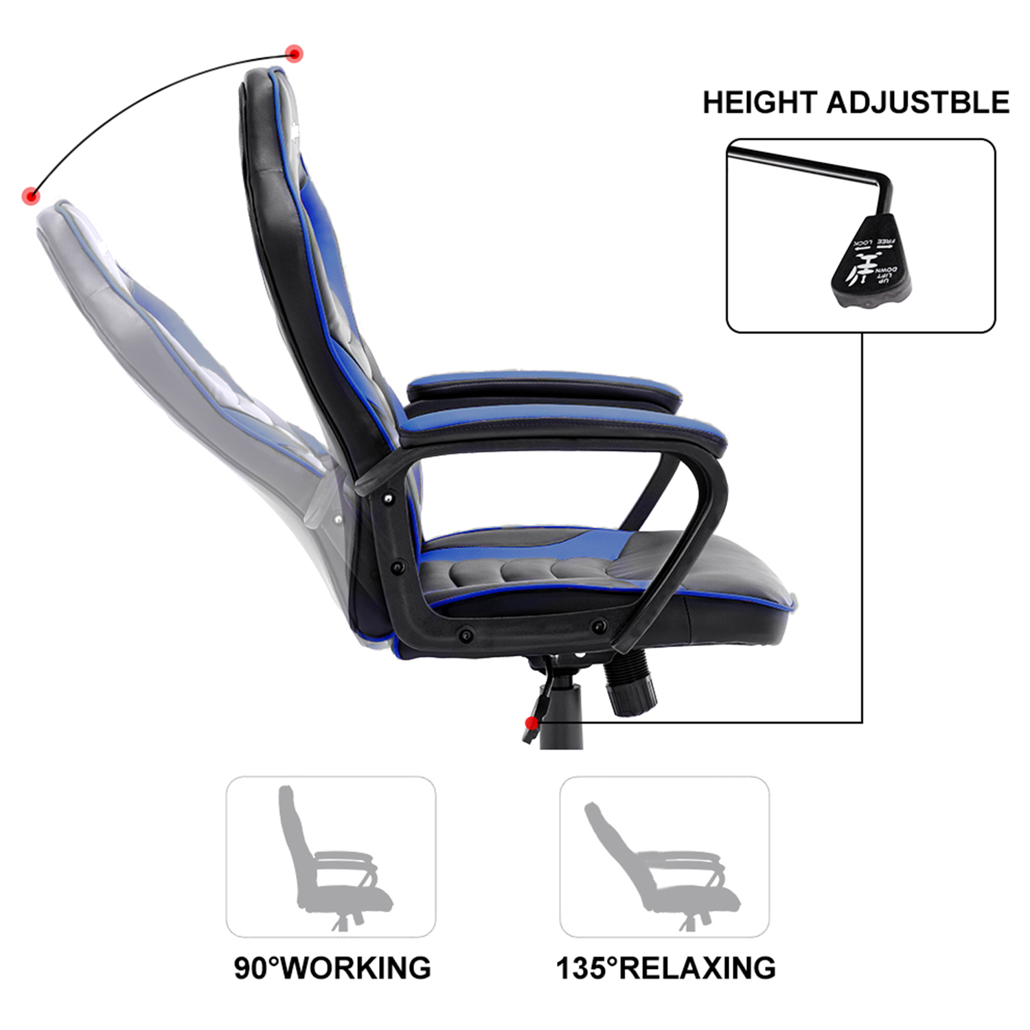 Gaming Chair Ergonomic Leather Recliner Racing Computer Chair High Back Adjustable Swivel Executive office Desk Chair E-Sport Video Game Chair with Lumbar Support