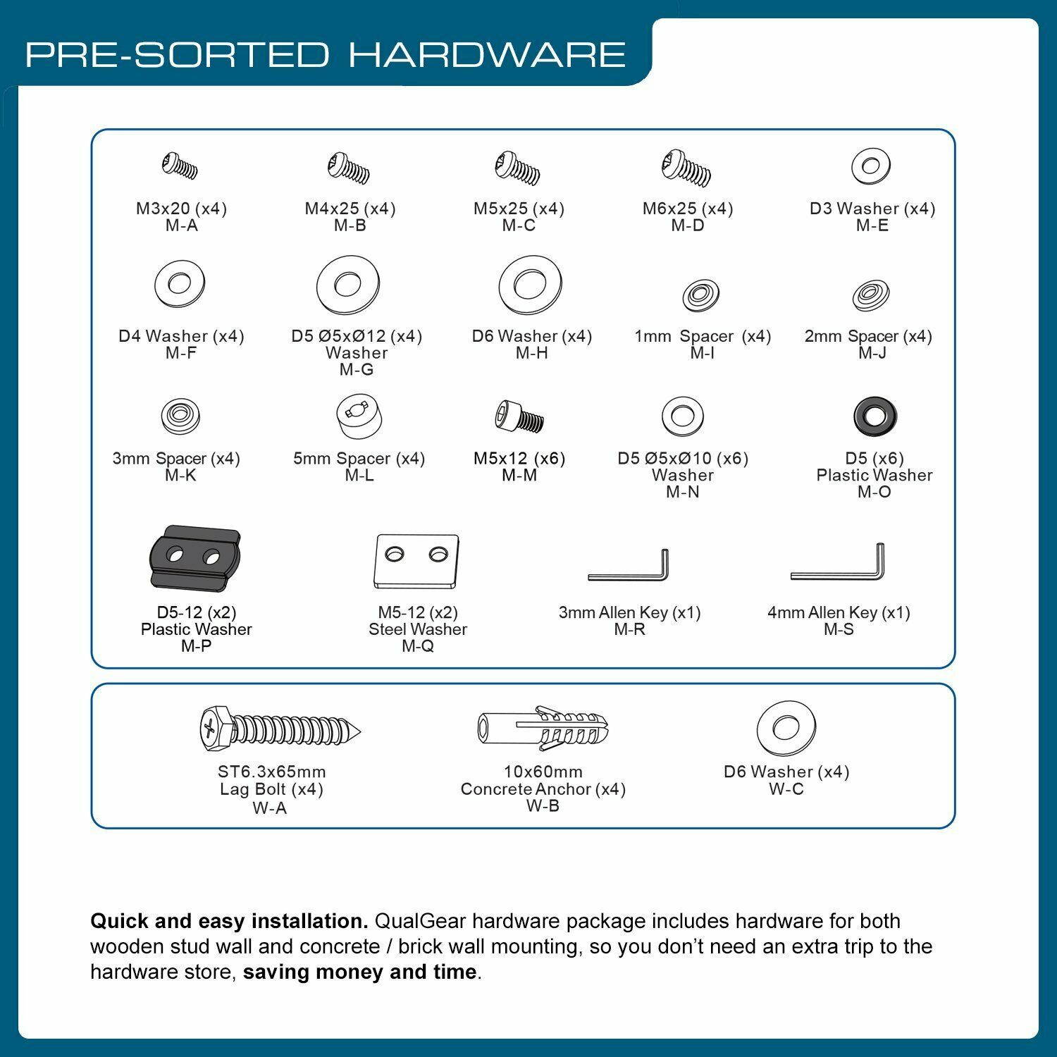 QualGear&reg; QG-PM-002-BLK-L Universal Projector Ceiling Mount, Long, Black