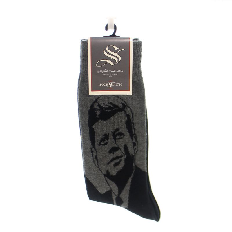 Novelty Socks 10.0" Jfk Charcoal Heather Cotton Crew President Socksmith  -  Socks