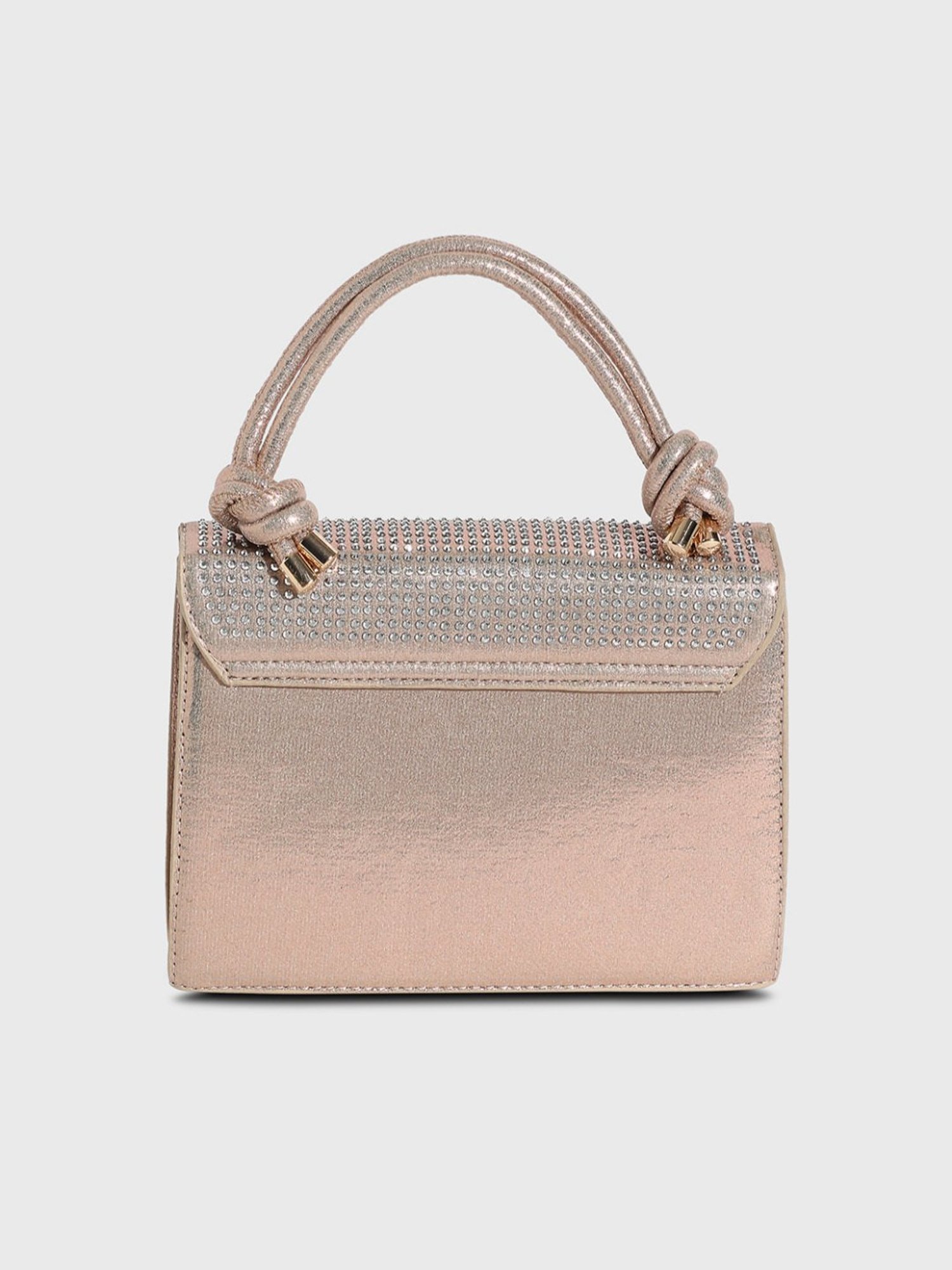 HauteSauce Beige Studded Medium Leather Handheld Handbag