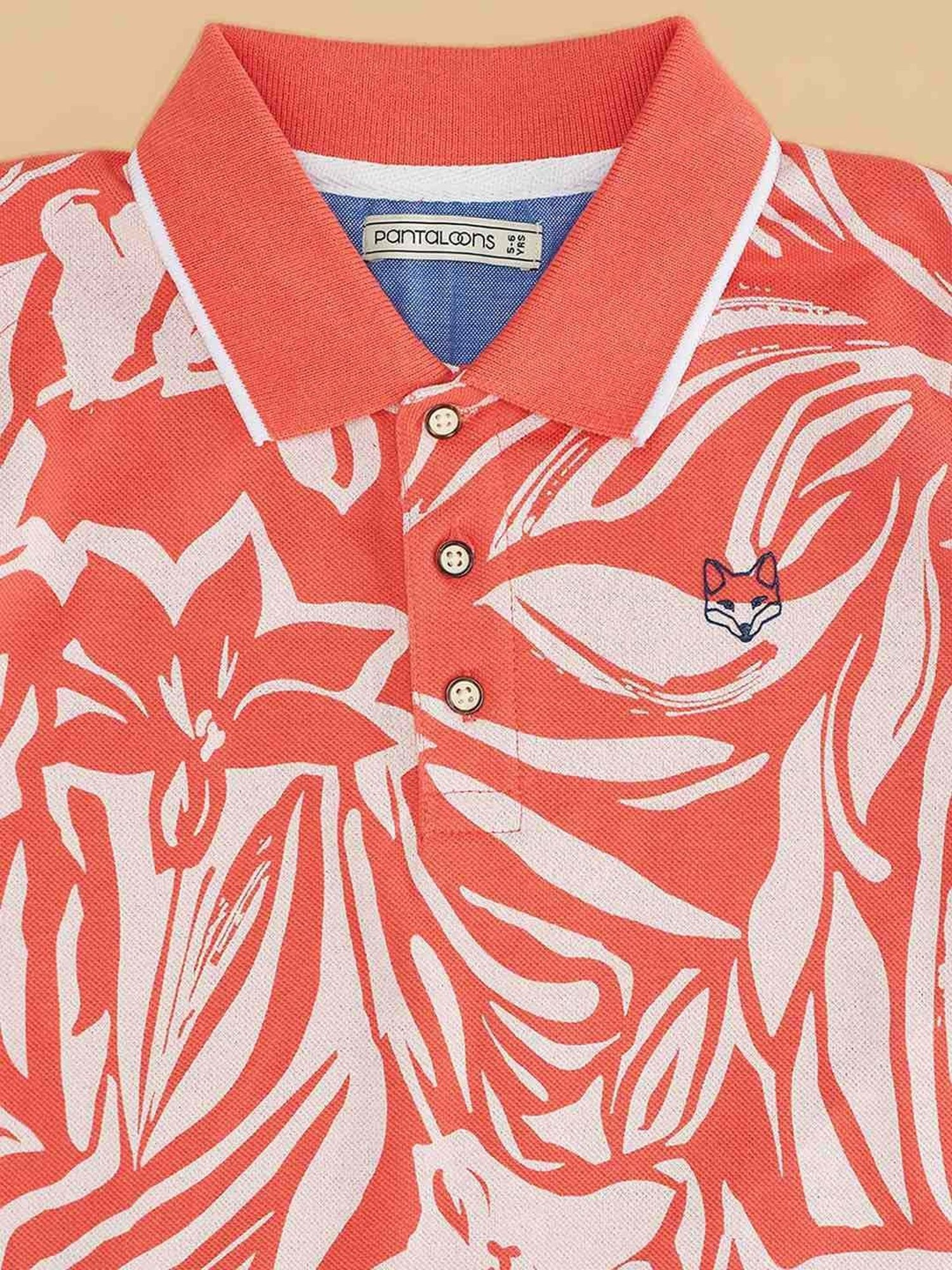 Pantaloons Junior Kids Living Coral Cotton Floral Print Polo T-Shirt