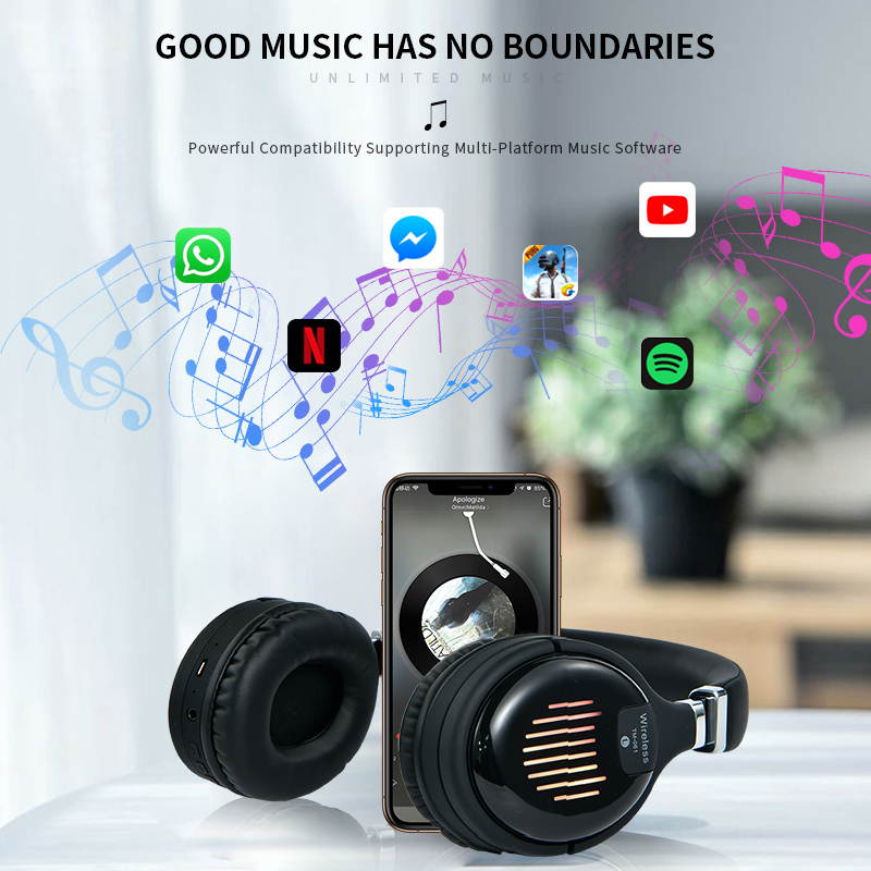 Wireless bluetooth sports earphones, noise reduction earphones with 3D stereo microphone FM TF card, foldable gaming earphones, support iphone, ipad-Silver