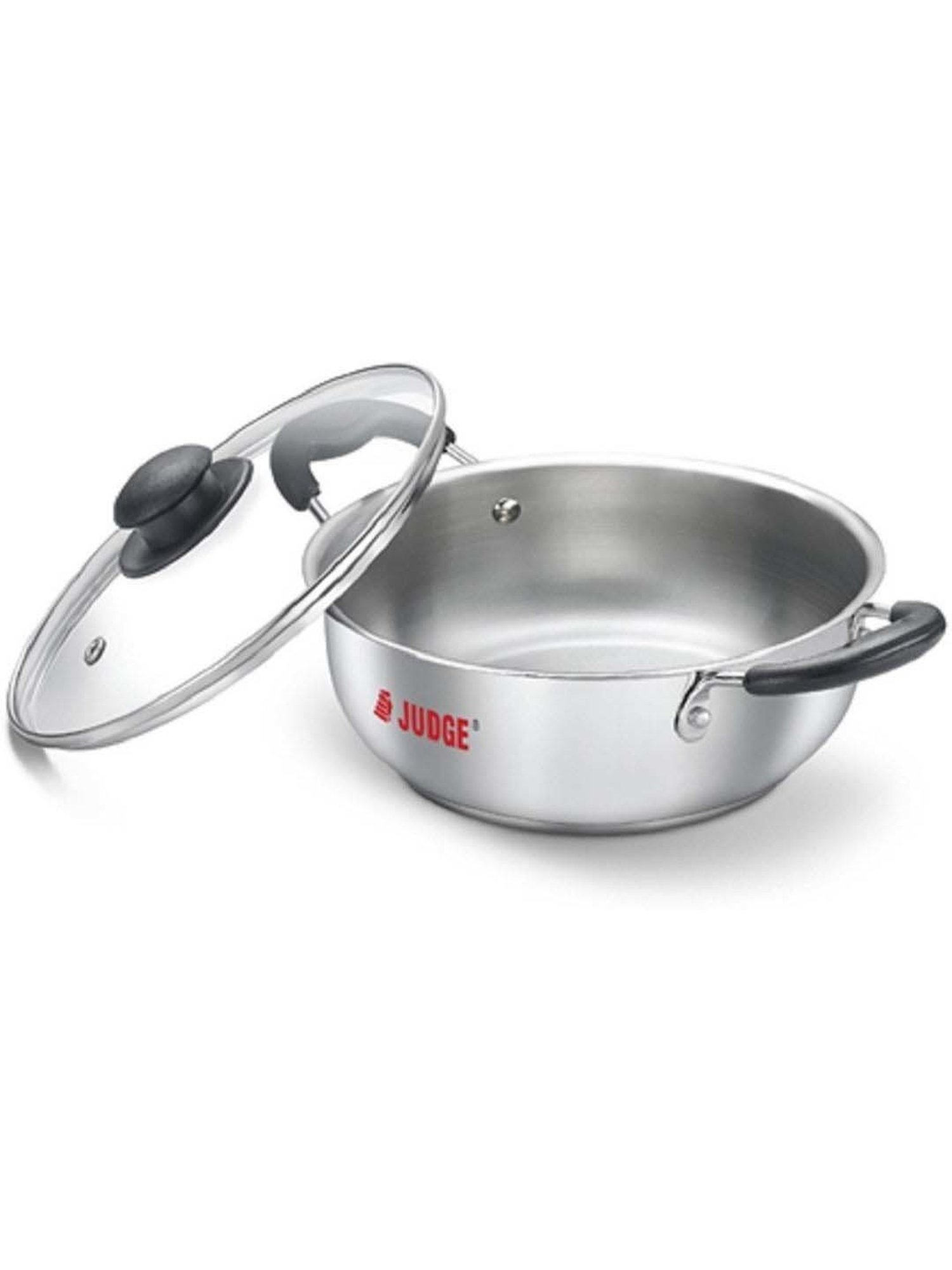 JUDGE Silver & Transparent Stainless Steel 24 cm Gas Compatible Kadai With Glass Lid (3 L)