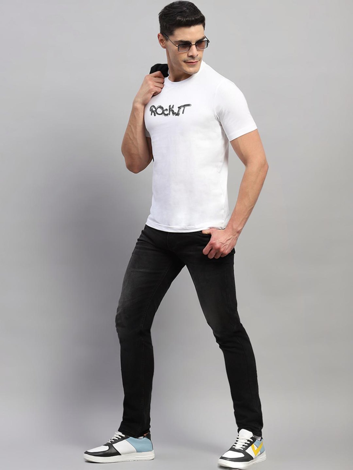 Rock.it White Cotton Regular Fit Printed T-Shirt