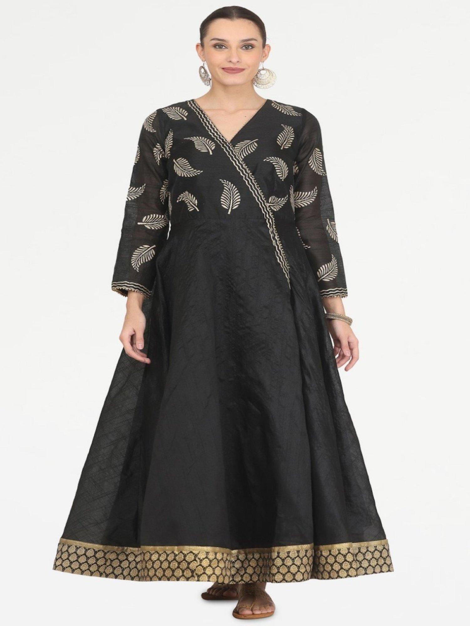 Kaanchie Nanggia Black Printed with Gota Work Anarkali
