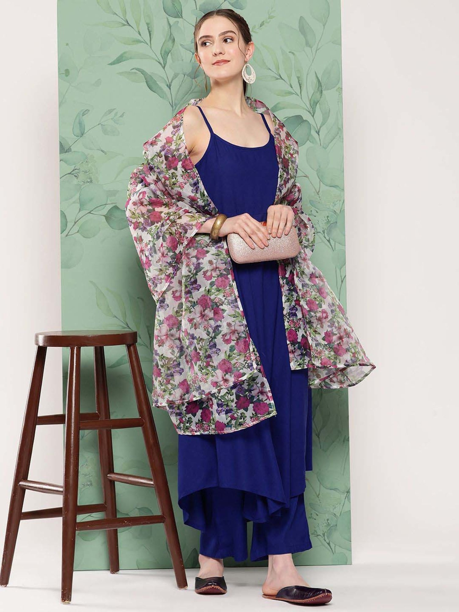Inweave Blue & White Kurta & Palazzo Set with Dupatta