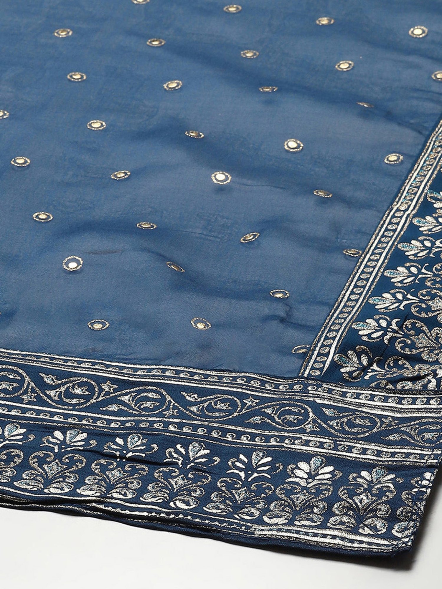 Biba Teal Printed Kurta With Palazzo & Dupatta