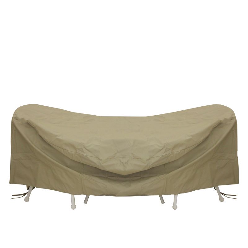 LB International Durable Full Vinyl Premium Round Cover for Outdoor Patio Sets 84" - Khaki