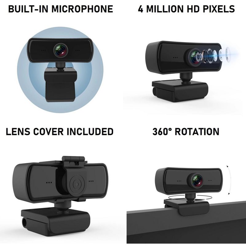Dartwood 2K QHD USB Webcam with Built-in Microphone and Lens Cover for Conferences and Presentations