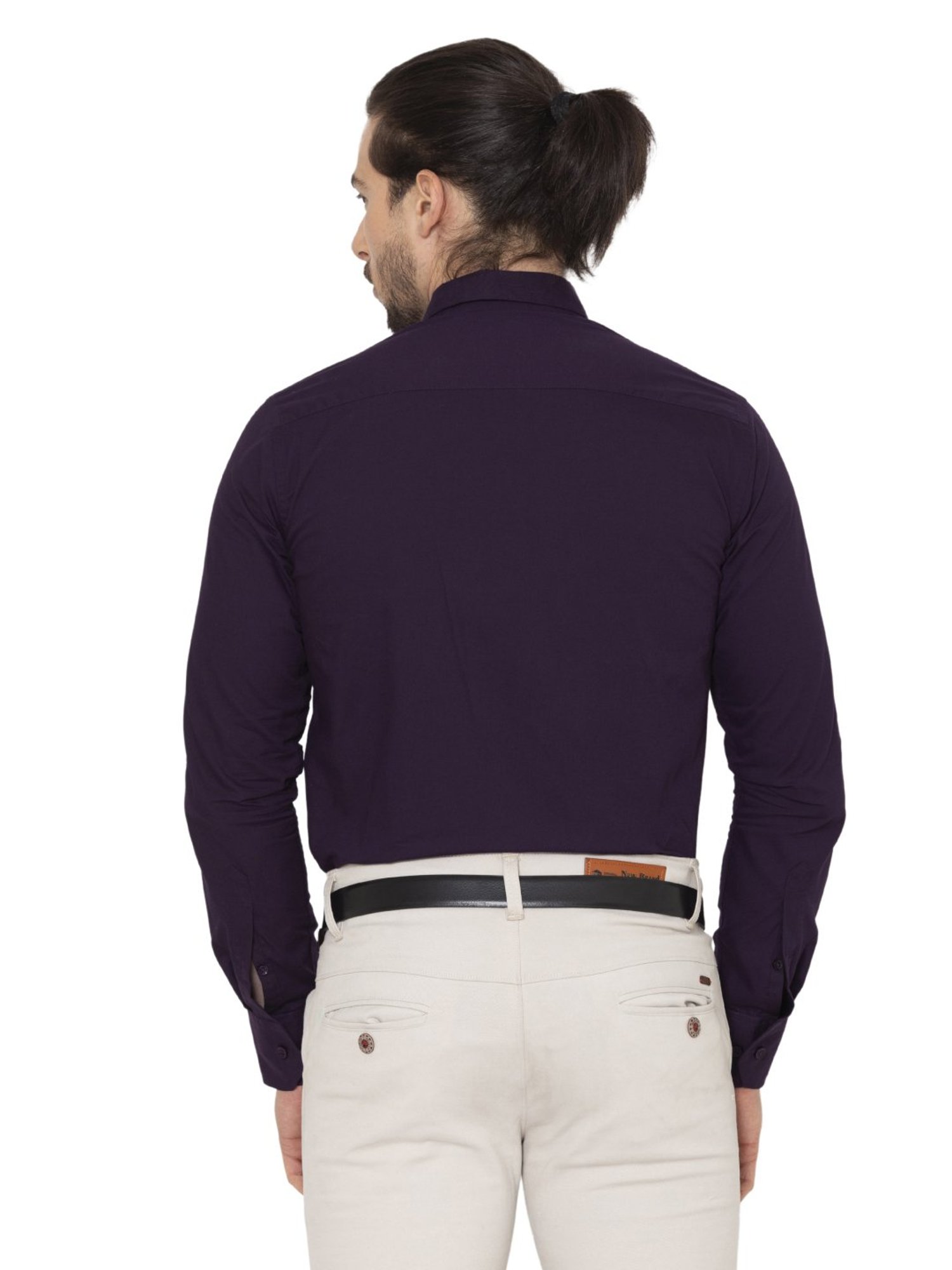 Allen Cooper Purple Cotton Regular Fit Shirts