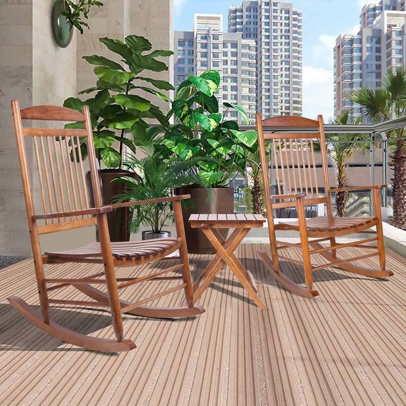 3pc Wooden Patio Rocking Chair Set - Veikous