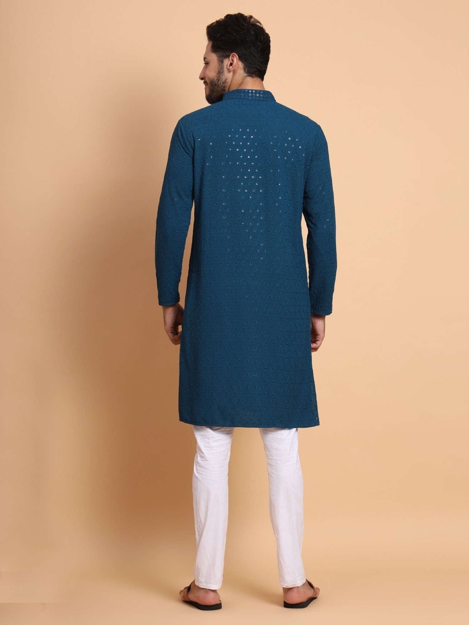 SWAGG INDIA Royal Blue Regular Fit Embroidered Kurta