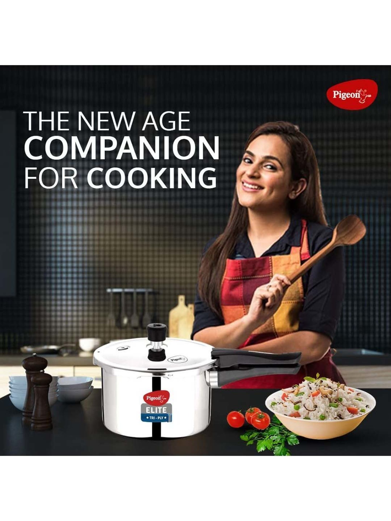 Pigeon Silver Stainless Steel Induction Elite Shine Triply Pressure Cooker (2 L)