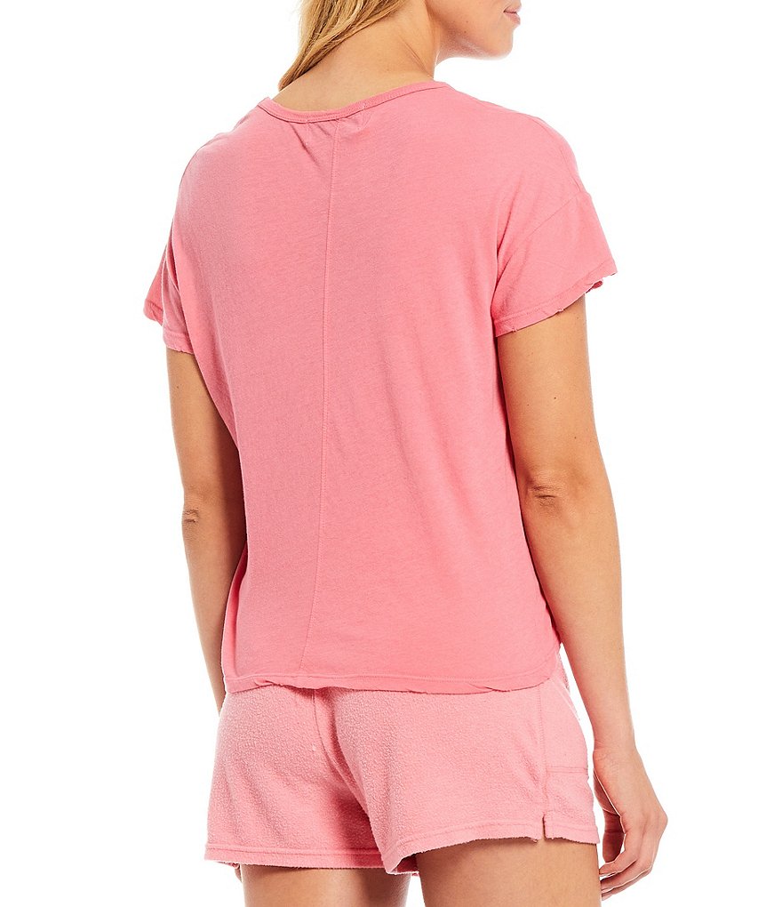 WILDFOX Knit Chrissy V-Neck Short Sleeve Coordinating Pullover Tee