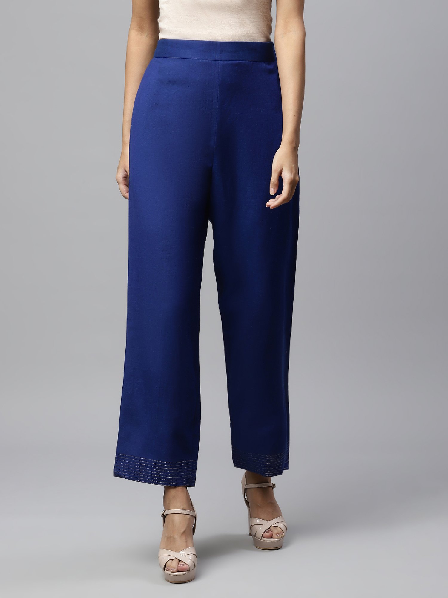 Linen Club Woman Navy Elasticated Pants