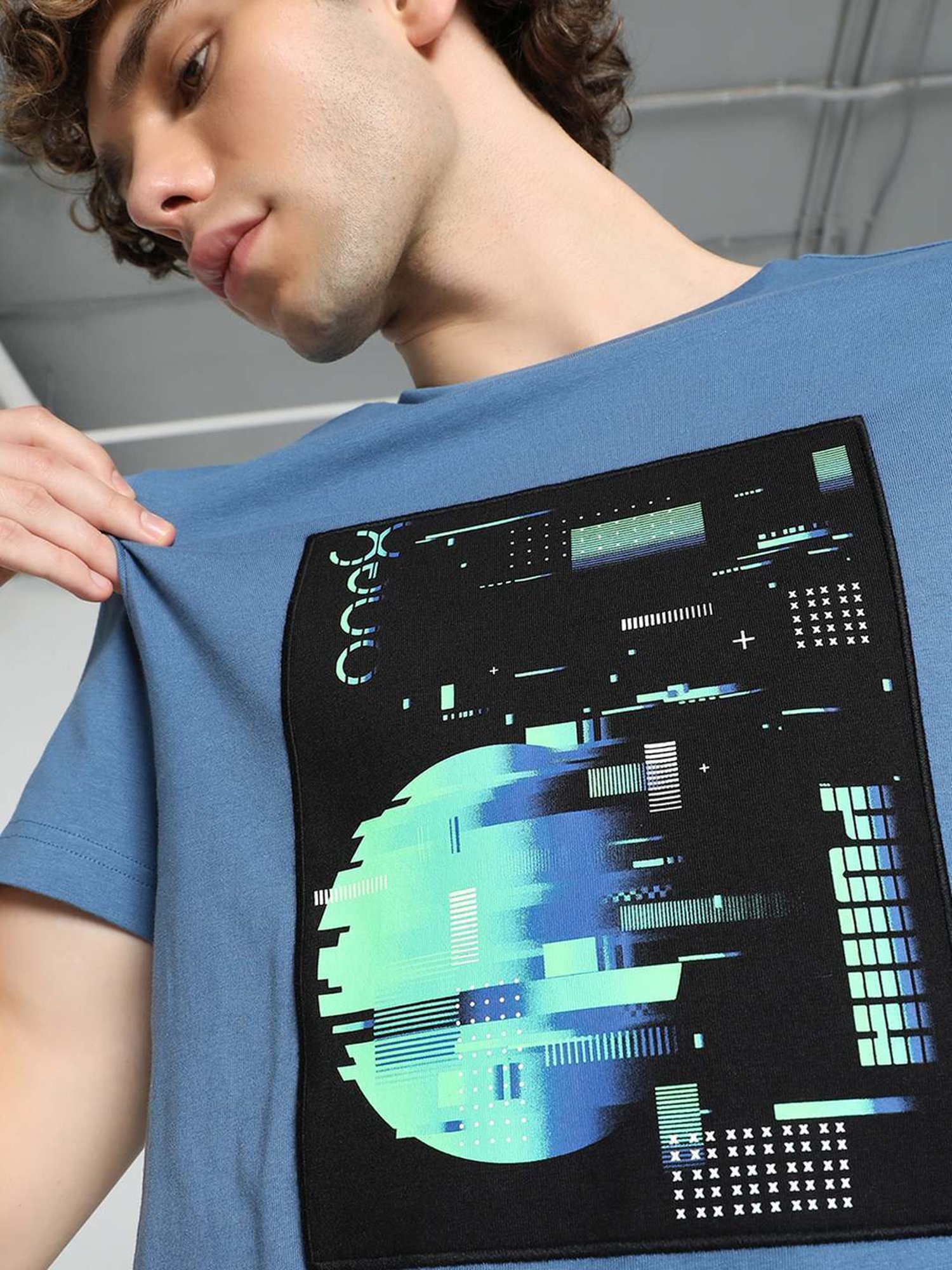 Puma Blue Cotton Regular Fit Printed T-Shirt