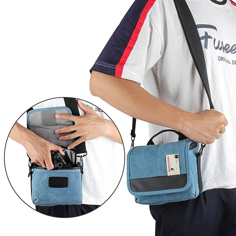 Mirrorless Camera Shoulder Bag Small Messenger Case Compact Waist Bag Waterproof Compatible for Canon EOS M10 M6 M2 Mrak M50 M100 Nikon P600 D5100 D5300 Sony RX10M3 Olympus E-M10 (Baby Blue)