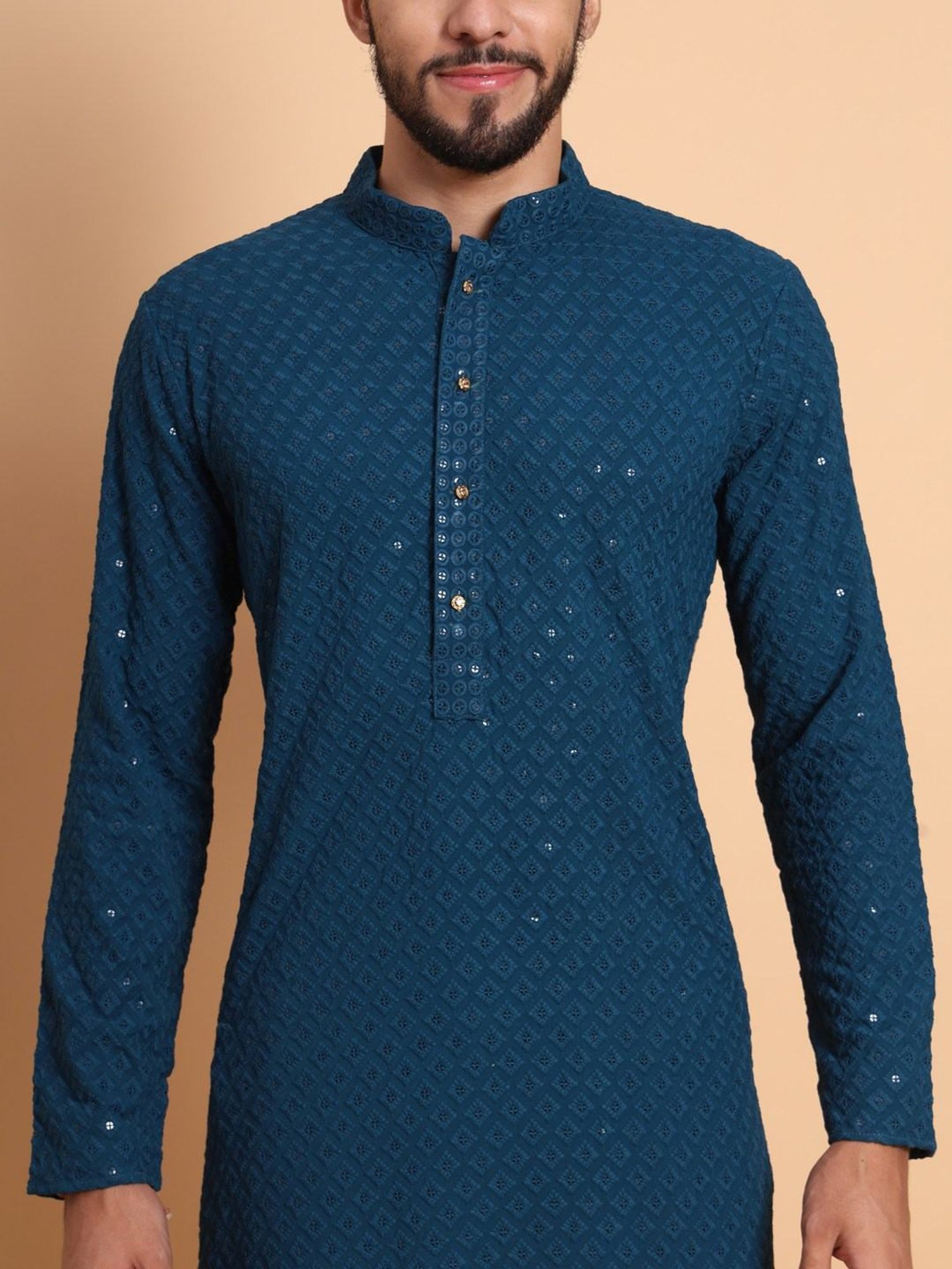 SWAGG INDIA Mid Navy Regular Fit Embroidered Kurta