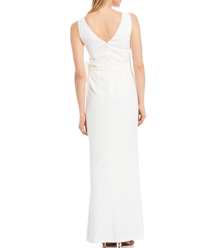Eliza J Boat Neck Draped Side Bow Laguna Crepe Gown