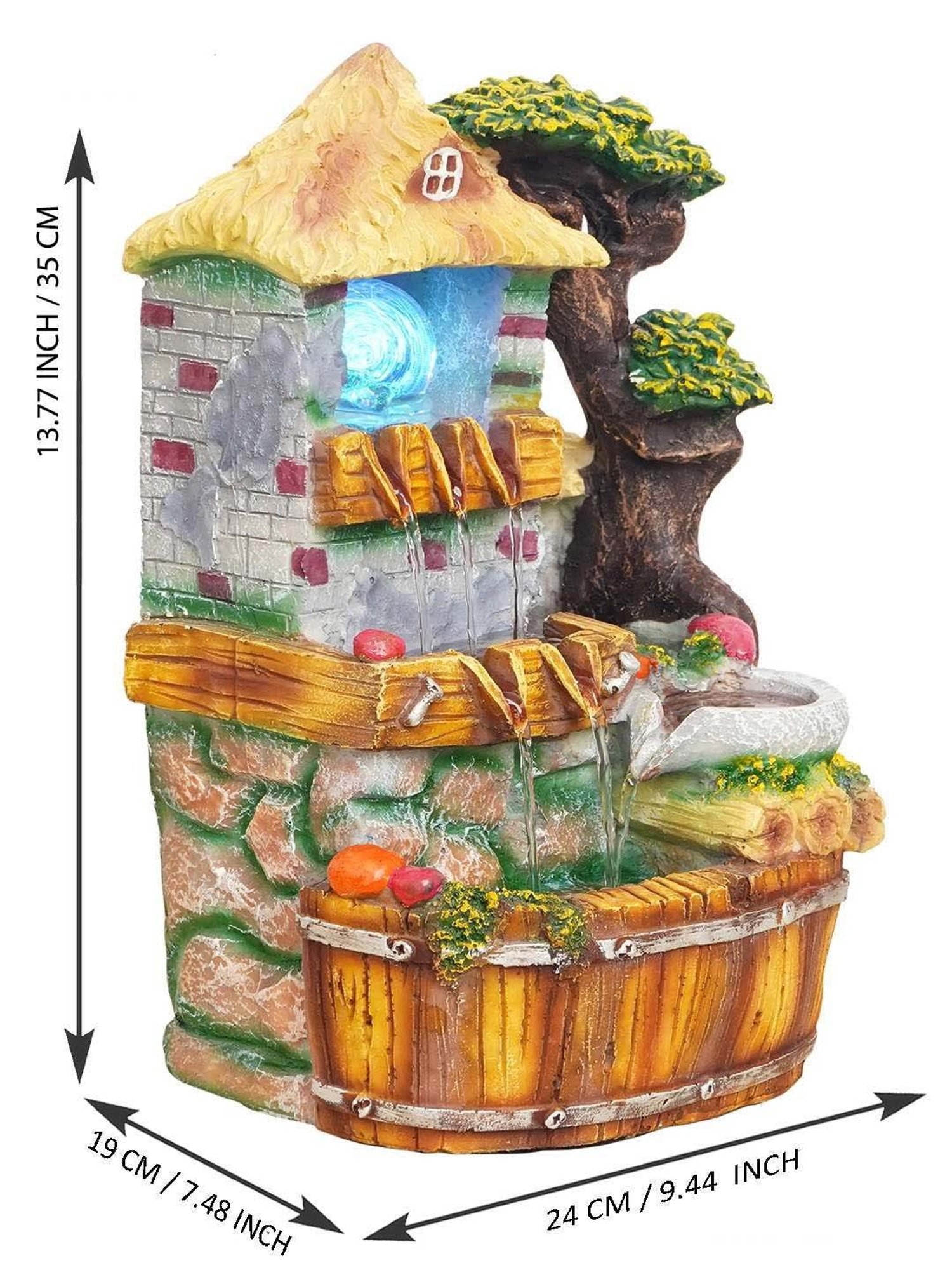 CHRONIKLE Multicolor Polyresin Hut Style 3 Steps Waterfall Fountain