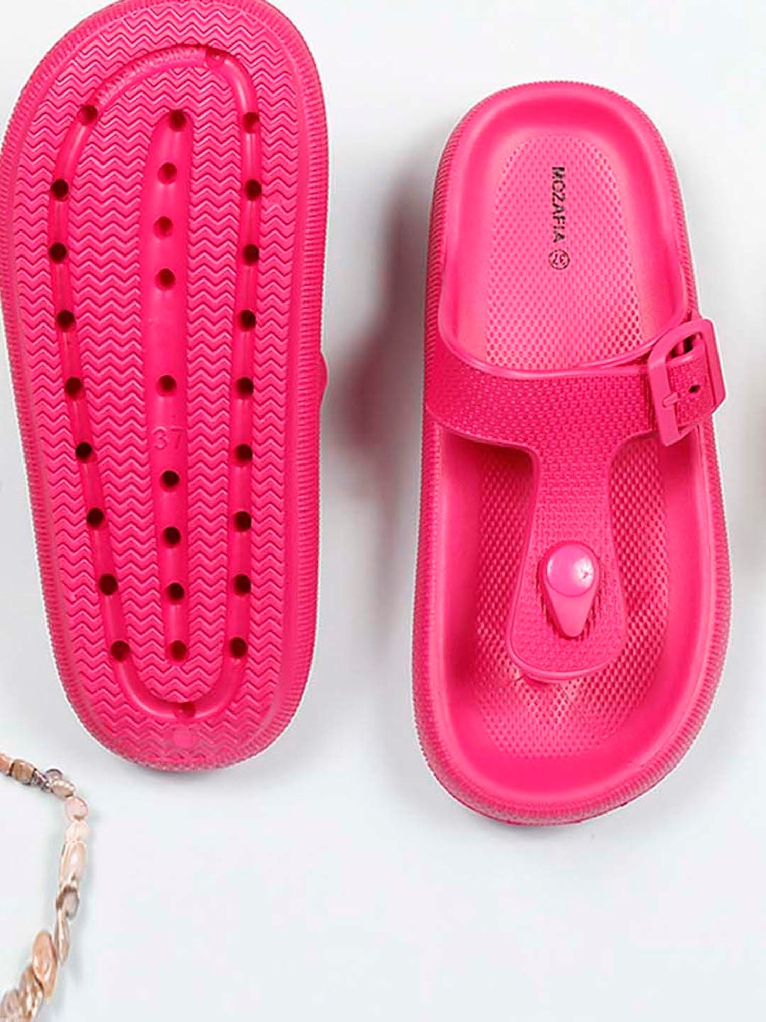 Mozafia Women's Fuschia T-Strap Sandals