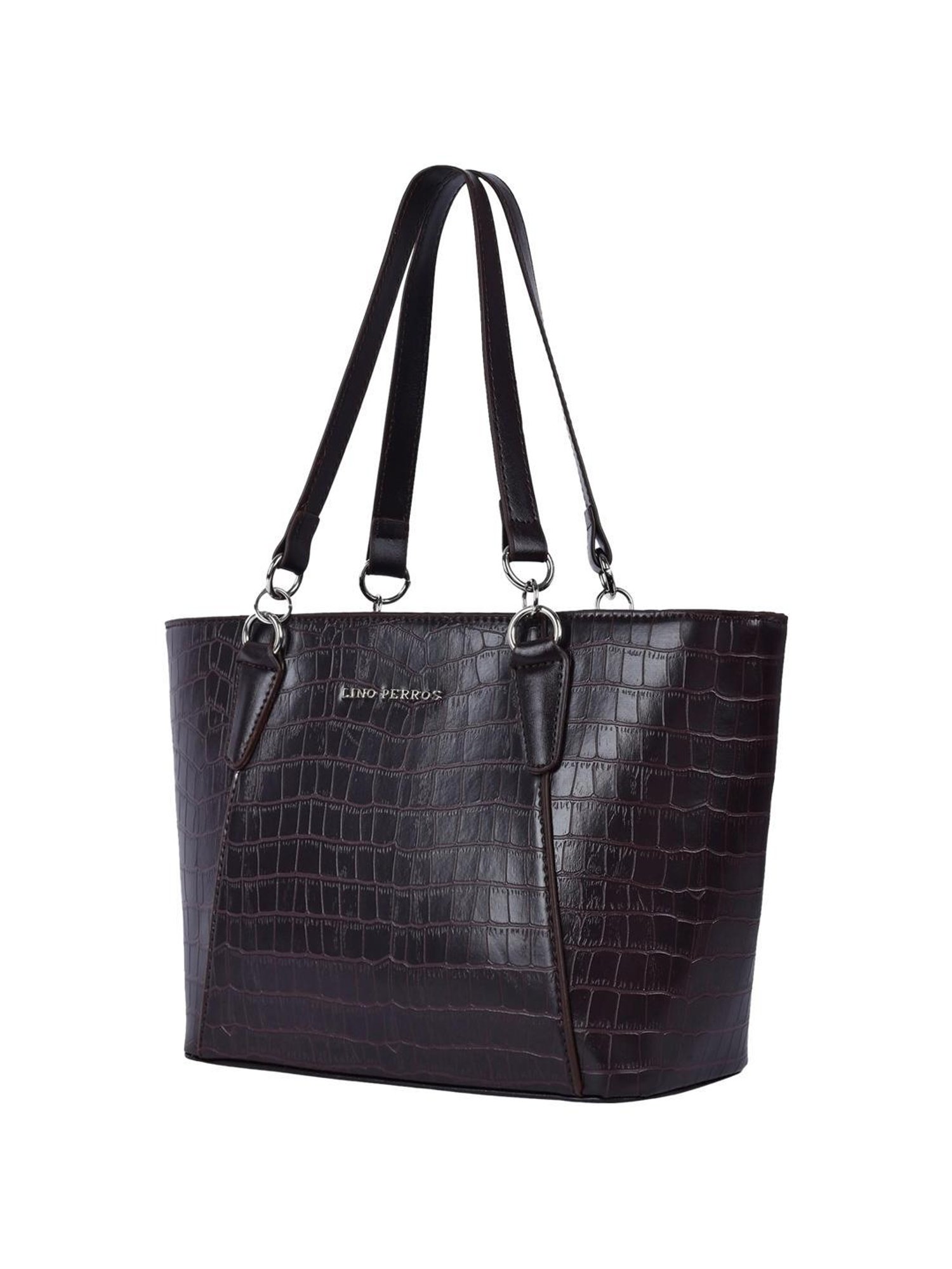 Lino Perros Brown Synthetic Textured Tote Handbag