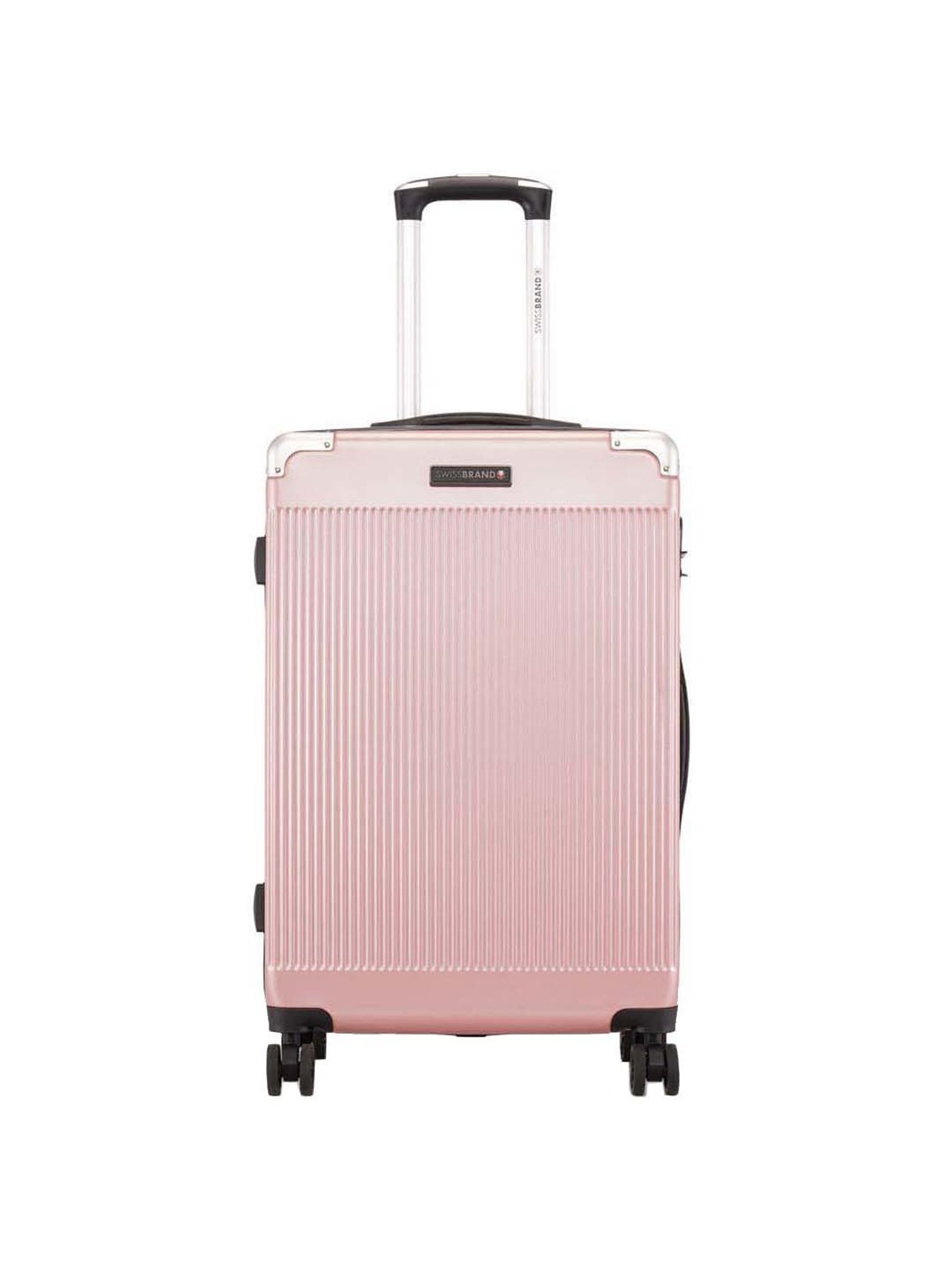 Swiss Brand Geneve Rose Gold Checked 4 Wheel Medium Hard Checked Trolley 66cm