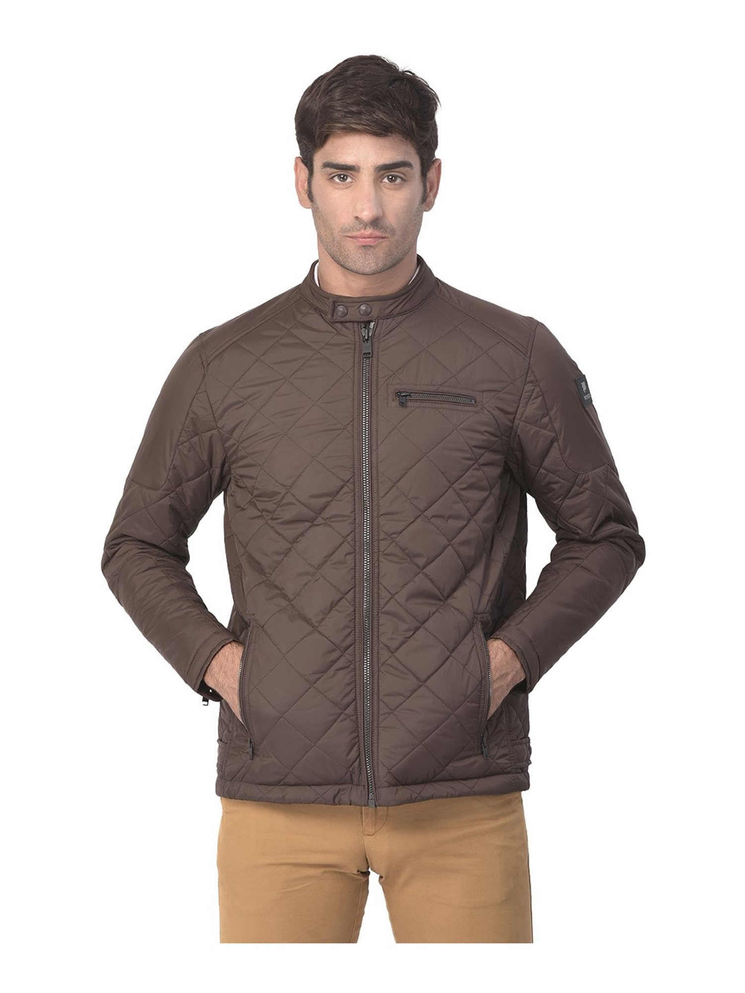 Woods Brown Mandarin Collar Nylon Jacket