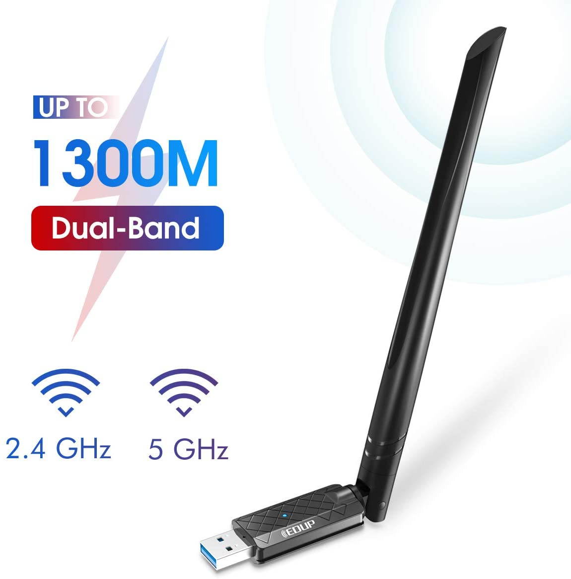 EDUP USB 3.0 WiFi Adapter 1300Mbps Dual Band Wireless Network Adapter 802.11 AC 6dBi Antenna for Desktop PC Wi-Fi Dongle Compatible Windows 10/7 /8/8.1 /XP Mac OS X 10.6-10.15