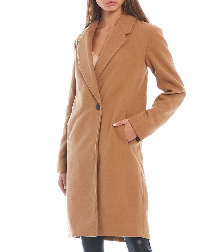 GB The New Long Sleeve Lined Notch Collar Single Breasted Peacoat