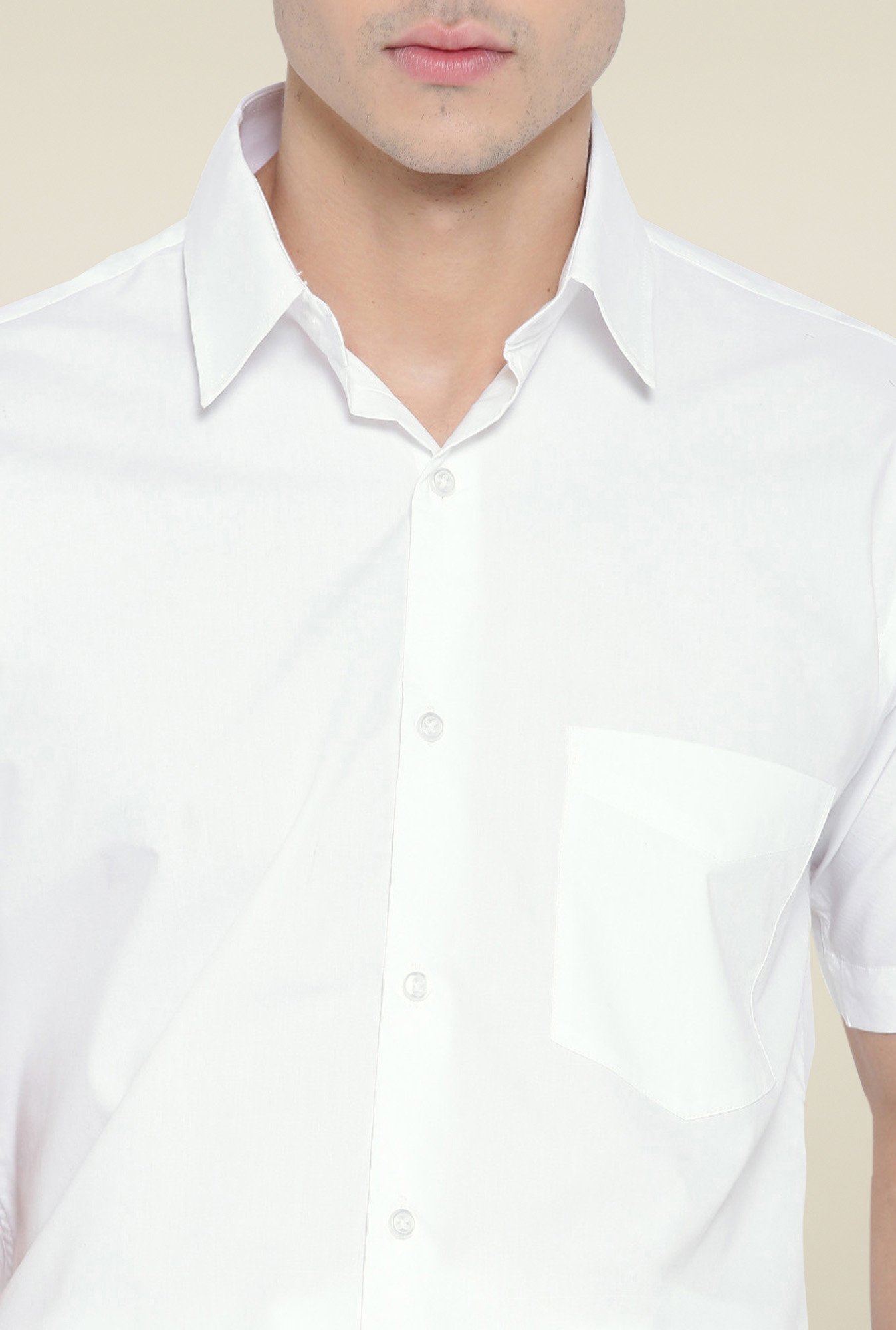 Hancock White Half Sleeves Slim Fit Cotton Shirt