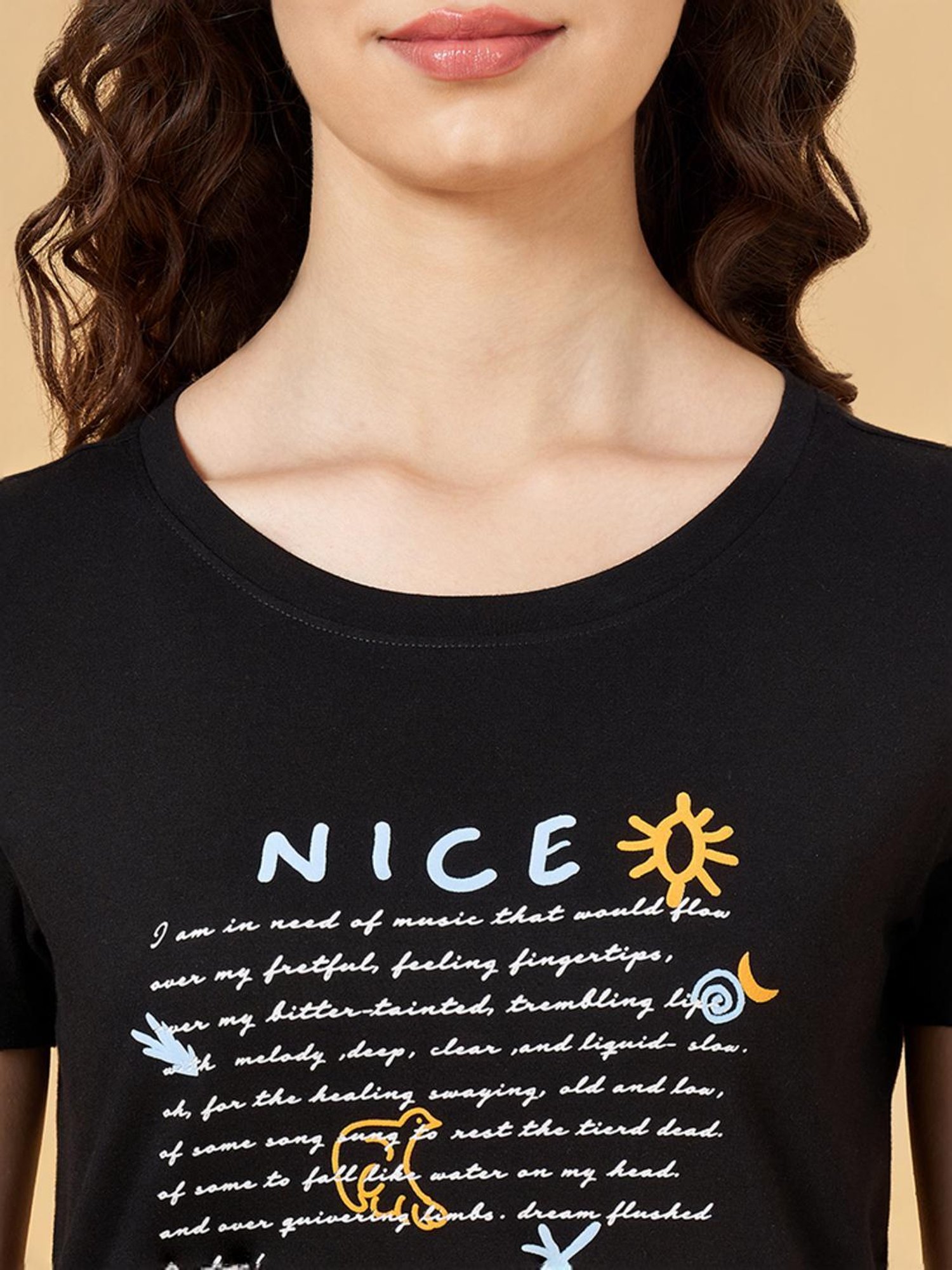 Honey by Pantaloons Black Cotton Printed T-Shirt