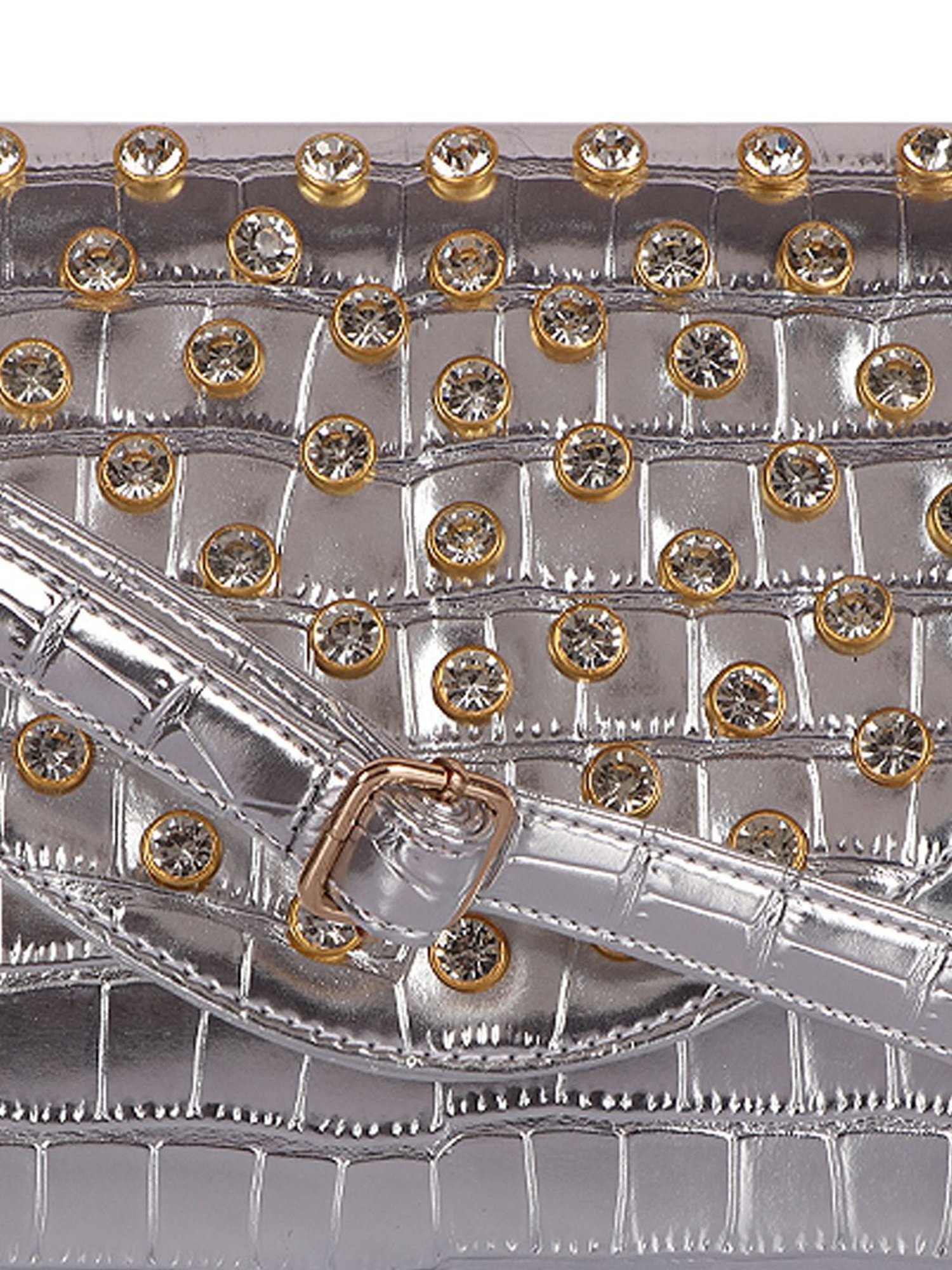 Horra Silver Embellished Envelope Clutch