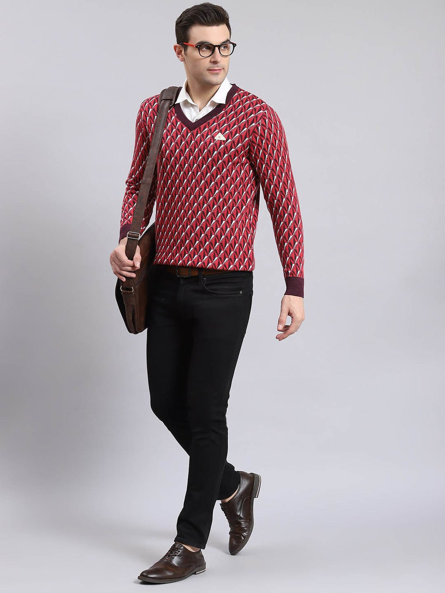 Monte Carlo Purple Wine Mix Regular Fit Self Pattern Sweater