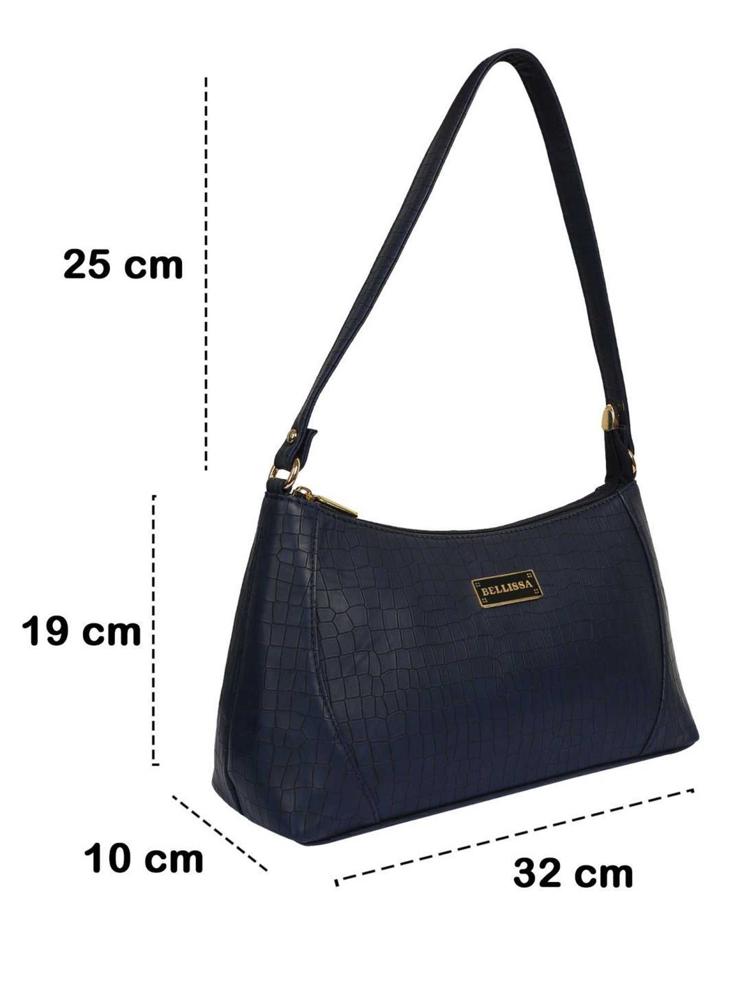 Bellissa Navy Blue Textured Medium Premium Shoulder Handbag
